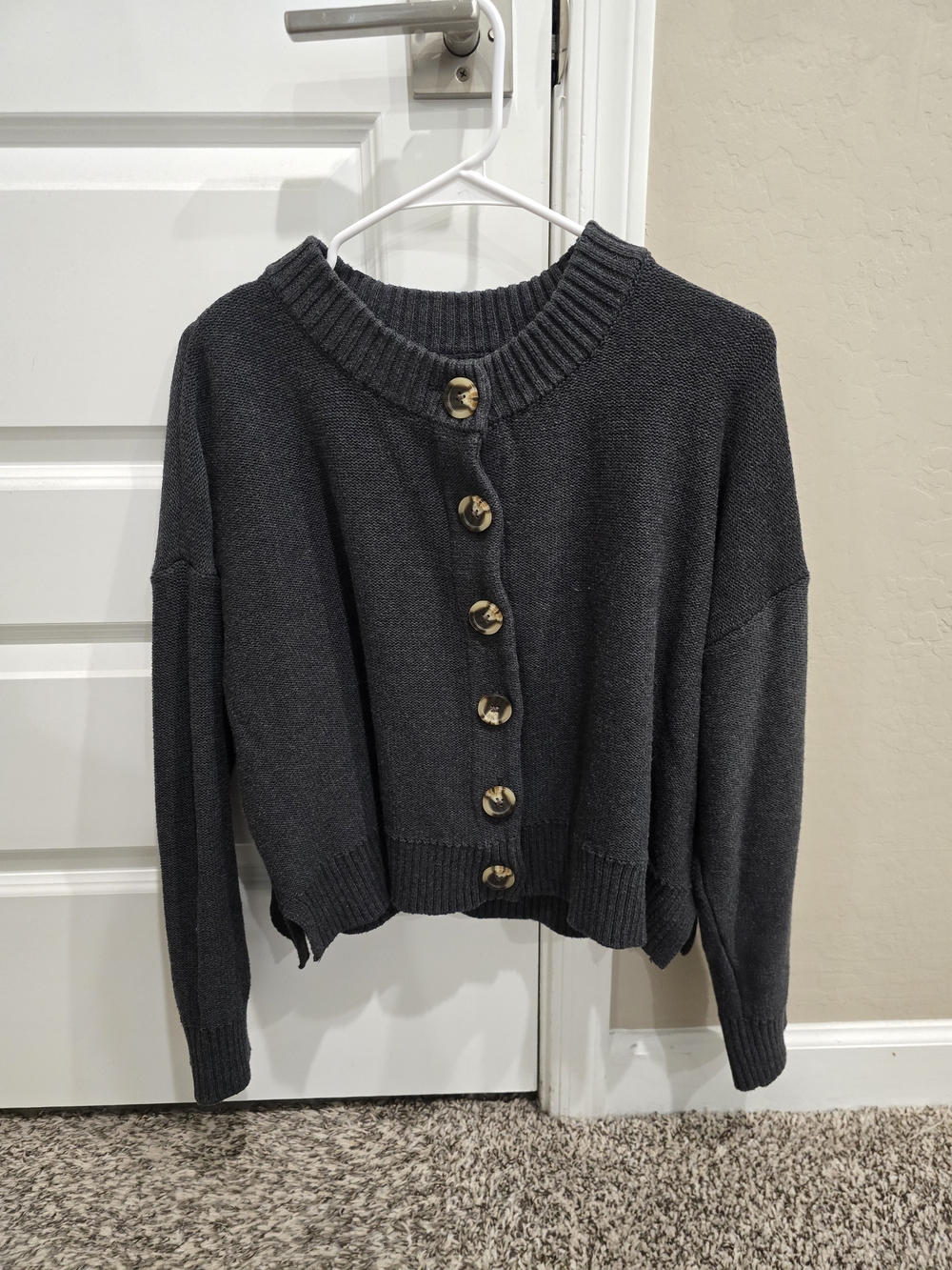 Quince Charcoal Button-Front Knit Cardigan